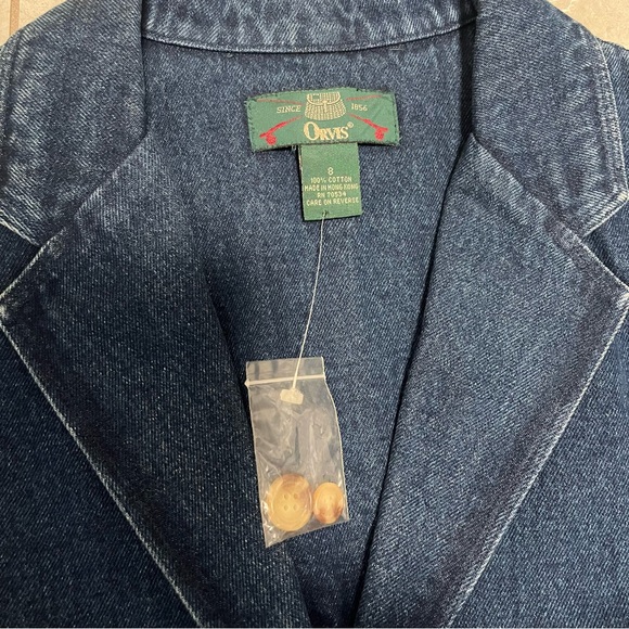 Vintage Orvis Womens Safari Style Blue Denim Jacket- Leather Trim- Size 8 NWOT - Picture 4 of 10